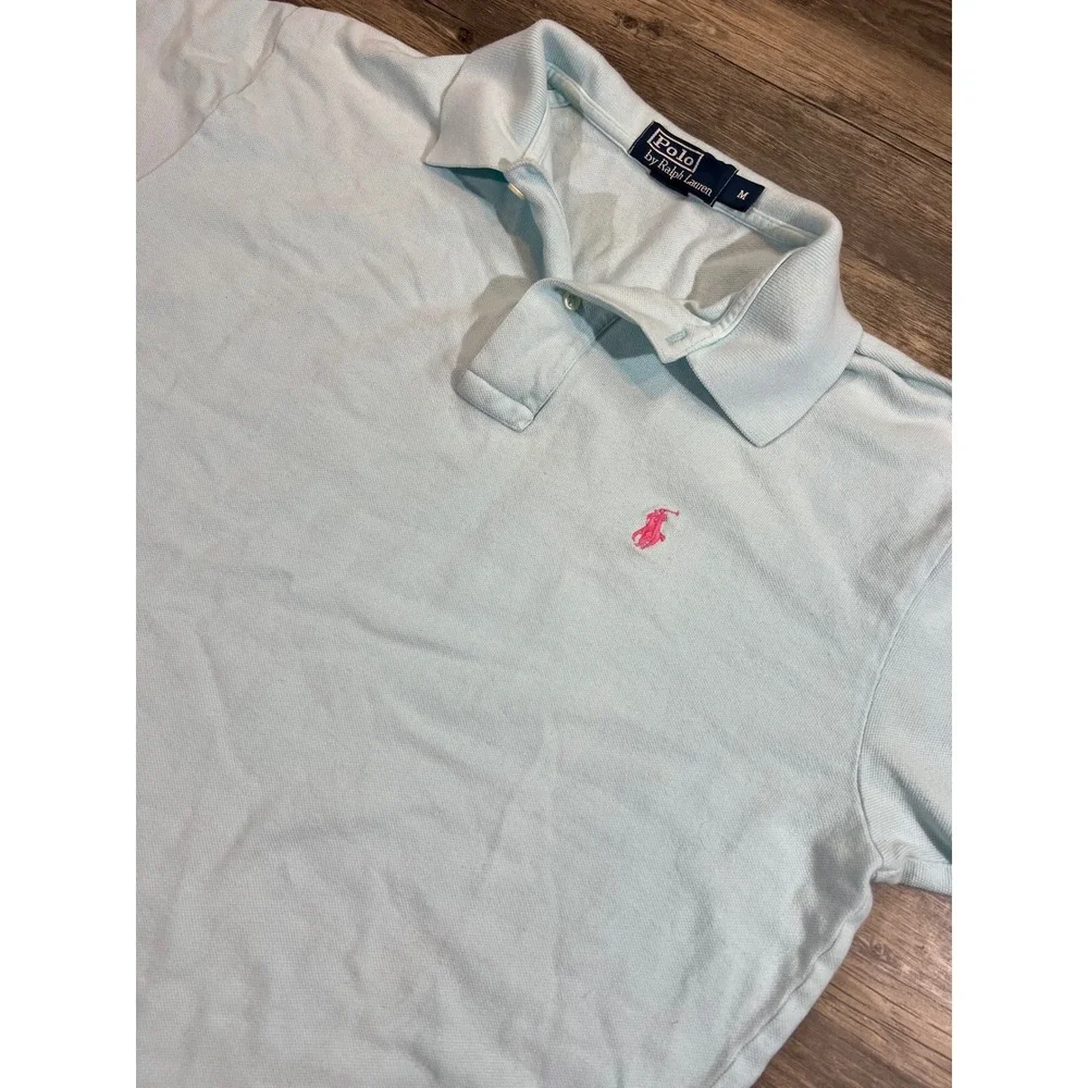 Polo Ralph Lauren Men's Light Blue Polo‎ Shirt Pink Pony Short Sleeve Size M
